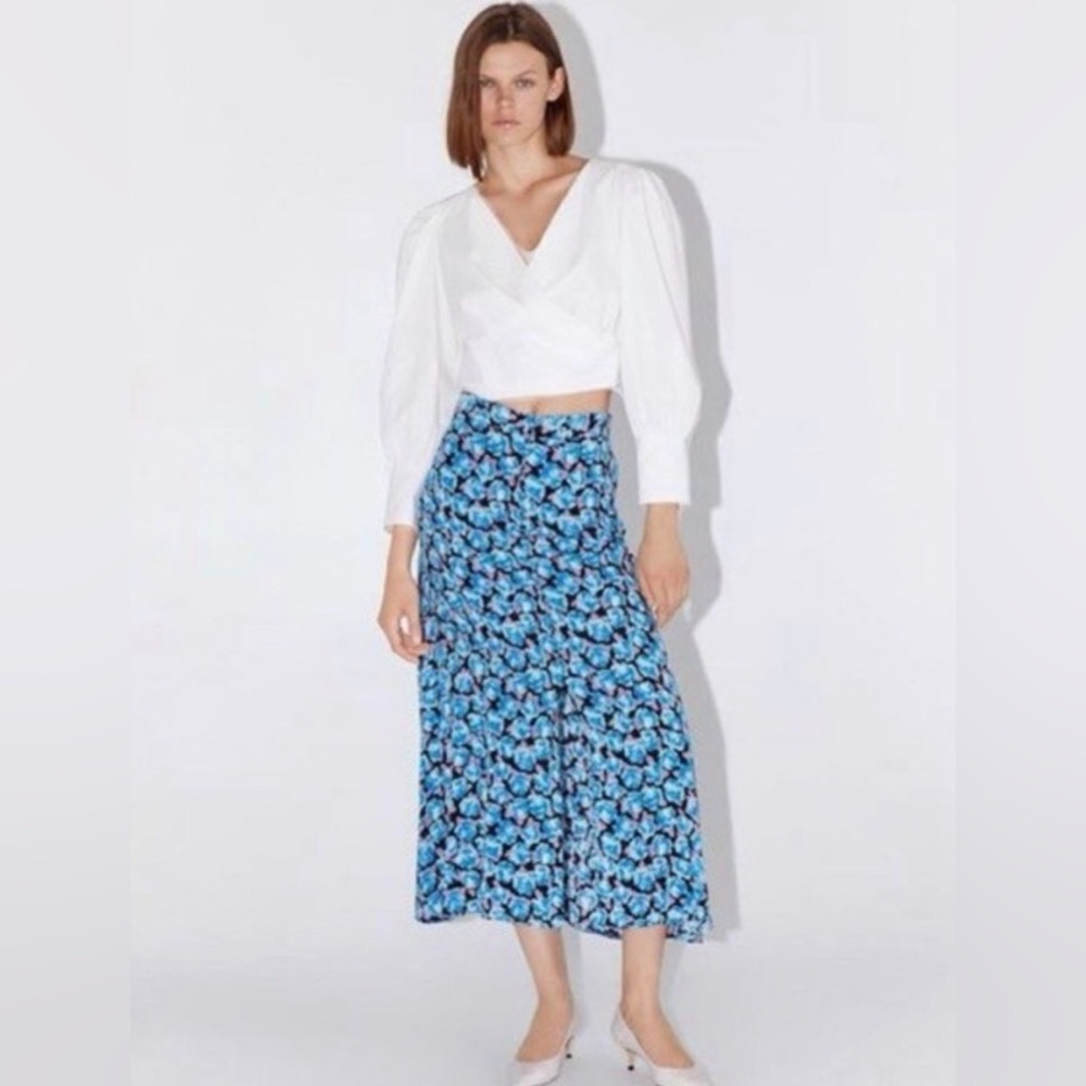 Zara Blue Asymmetrical A-Line Midi Skirt